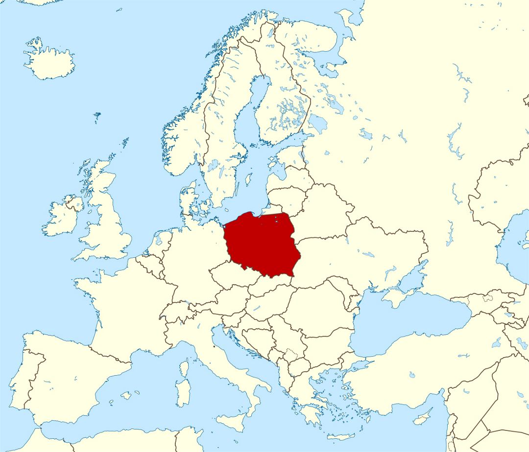 Grande mapa de ubicación de Polonia en Europa