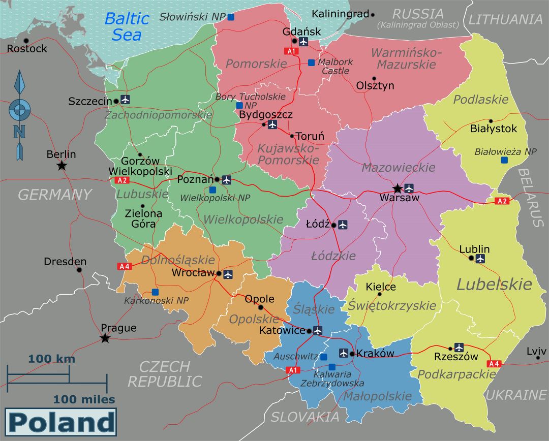 Grande regiones mapa de Polonia