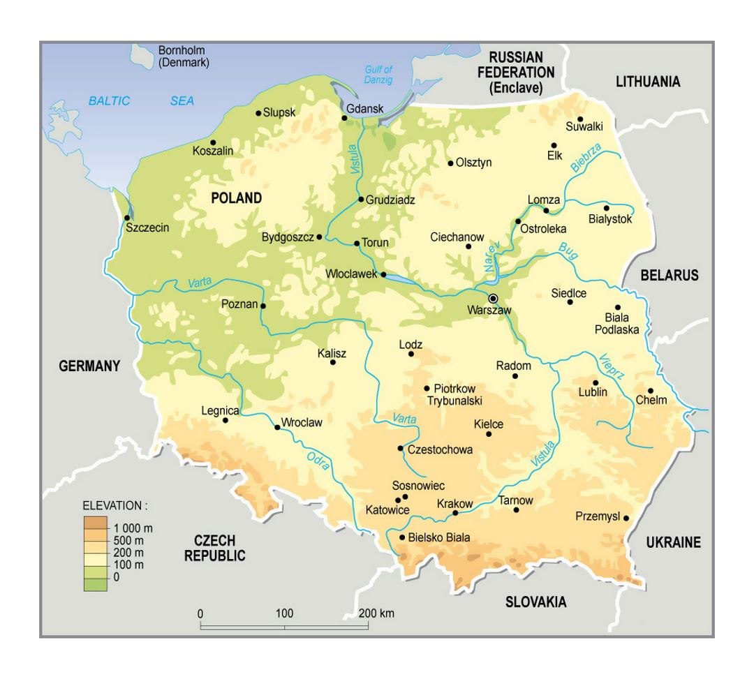 Mapa de elevación de Polonia