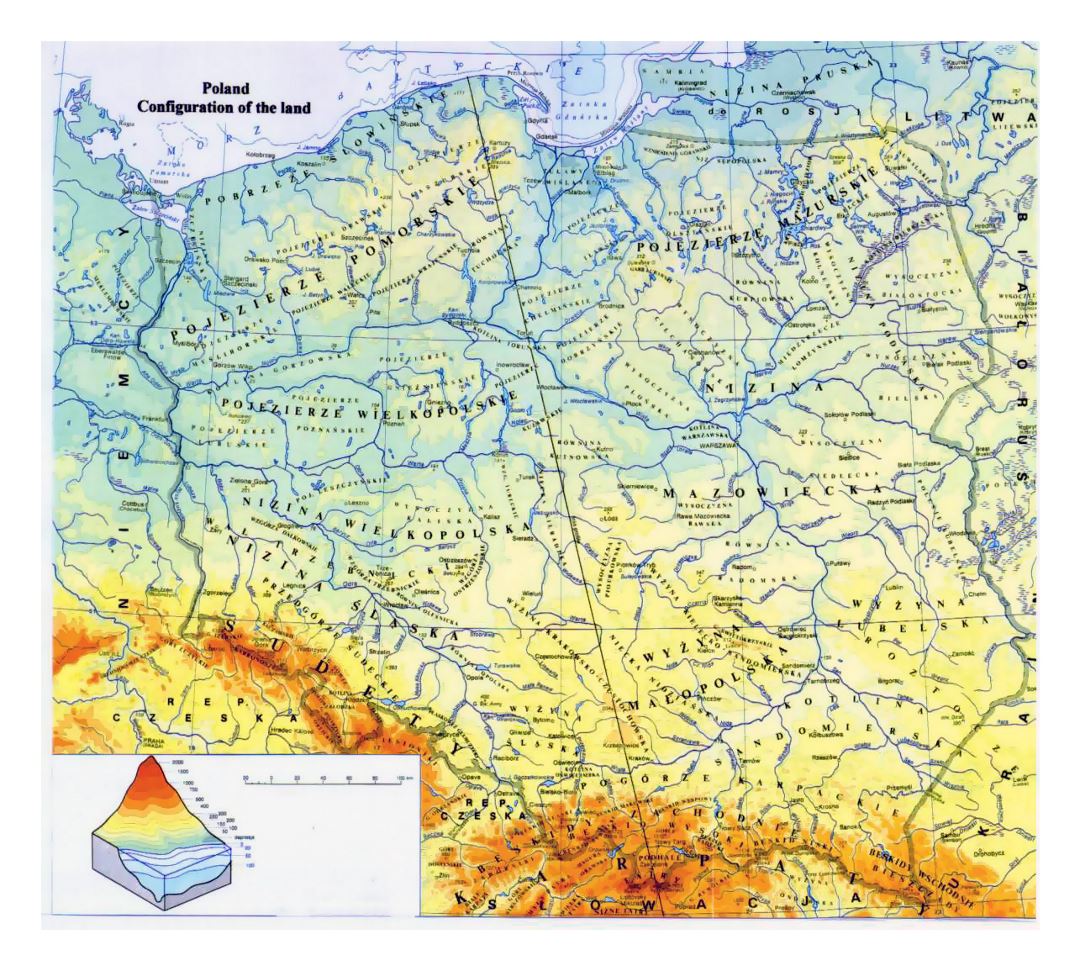 Mapa físico de Polonia