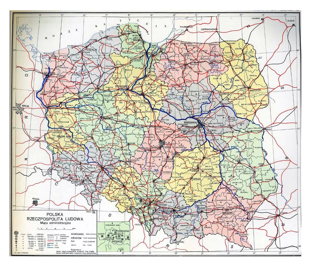Mapa político y administrativo de Polonia con principales ciudades