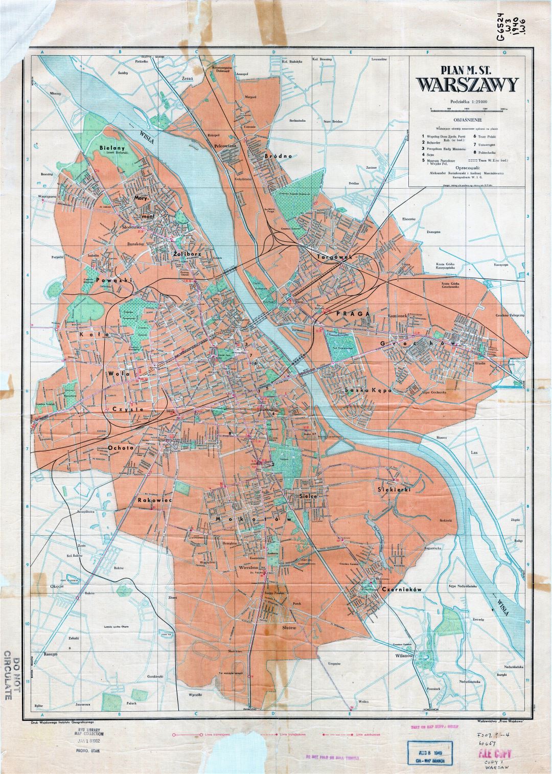 A gran escala detallado vieja plan de la ciudad de Varsovia - 1948