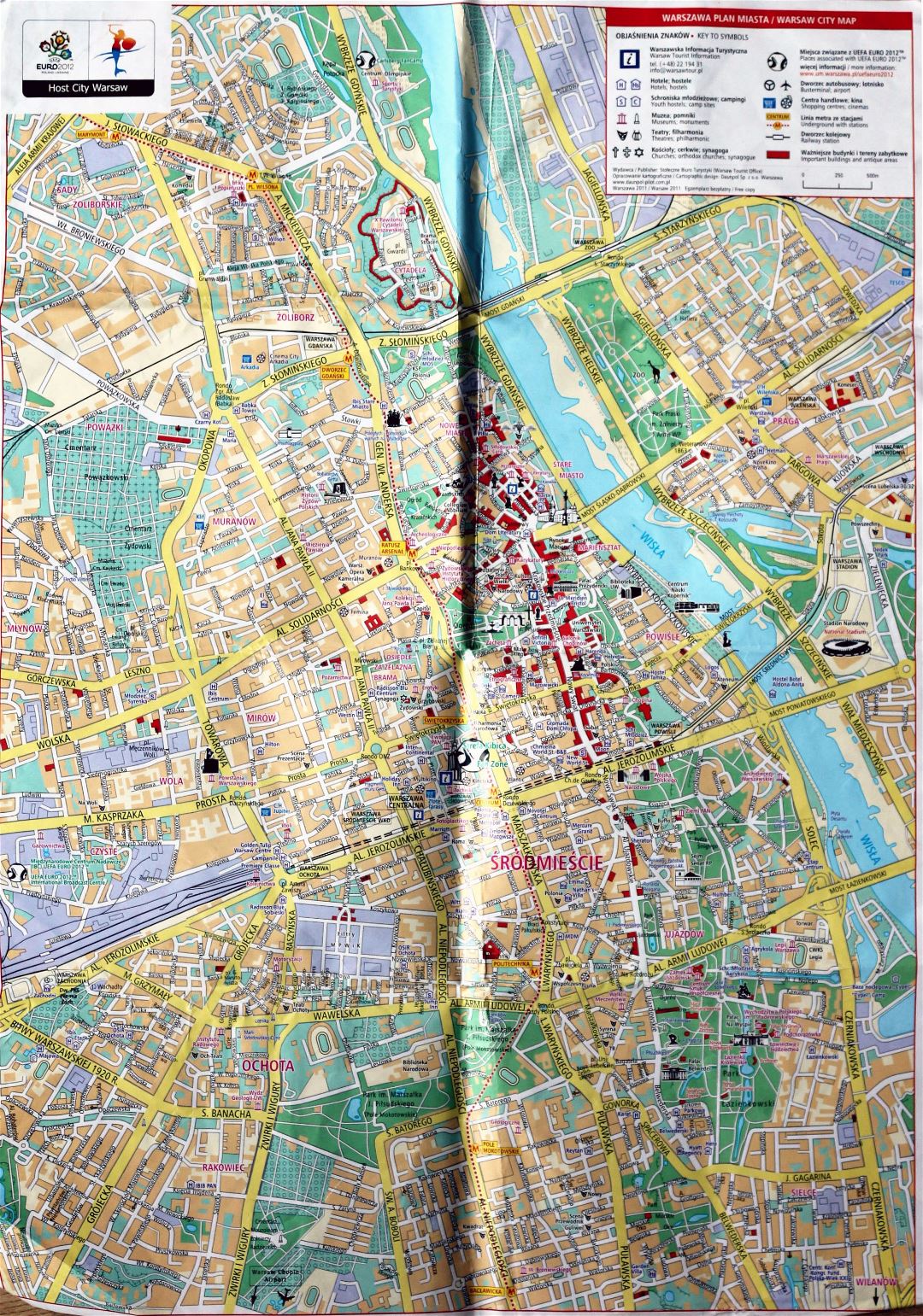 Detallado guía mapa de la parte central de la ciudad de Varsovia