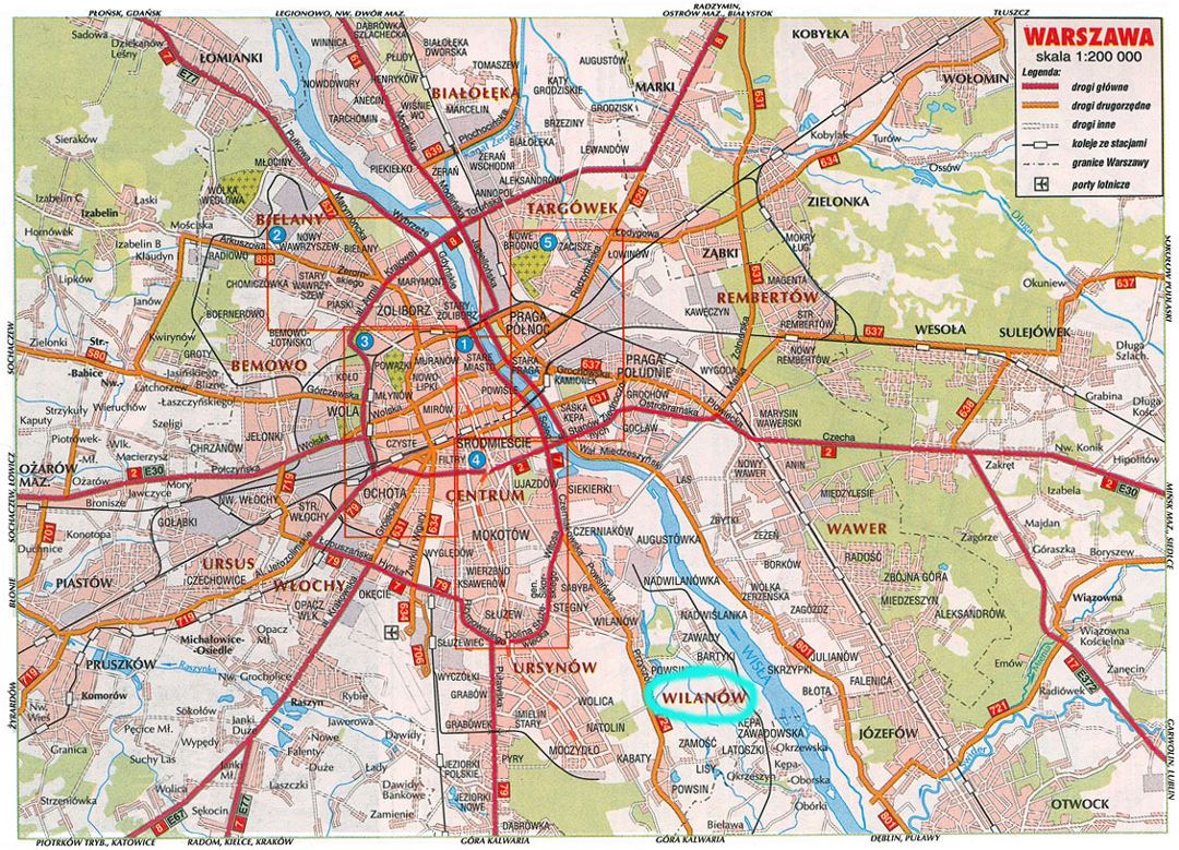 Mapa de carreteras de la ciudad de Varsovia