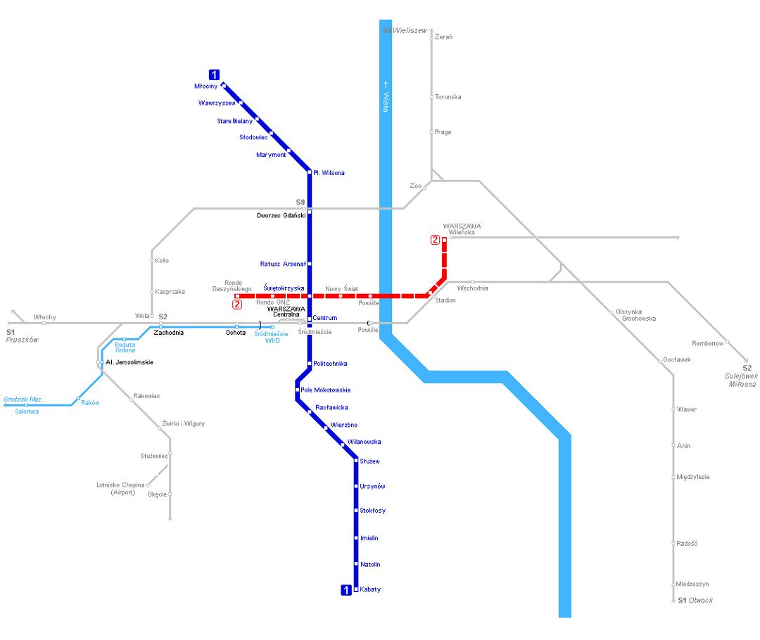 Mapa del metro de la ciudad de Varsovia