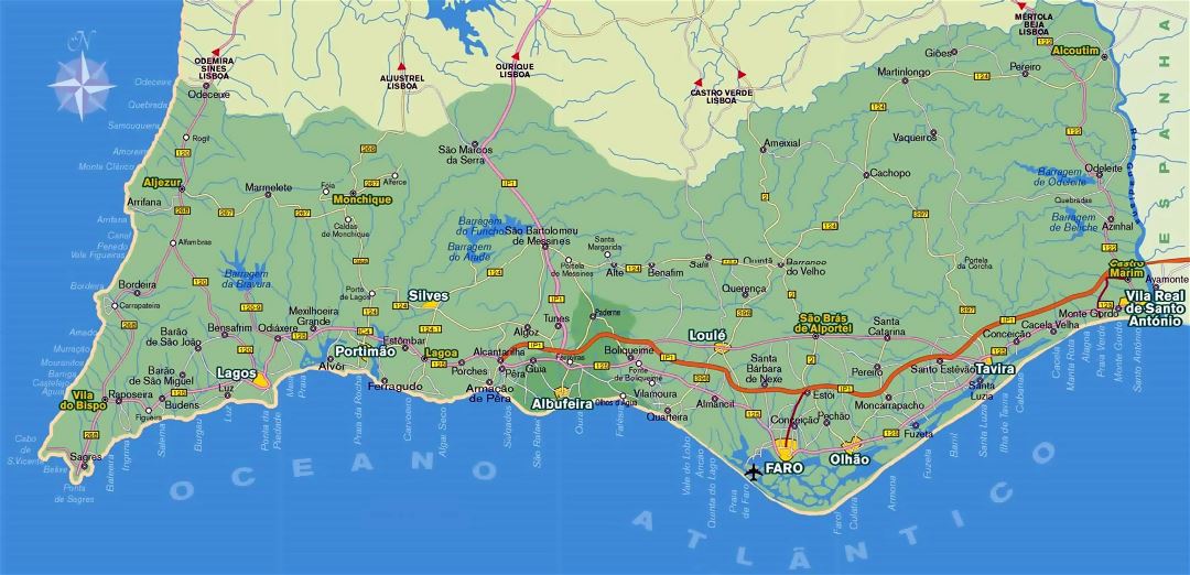 Detallado mapa de Algarve con otras marcas