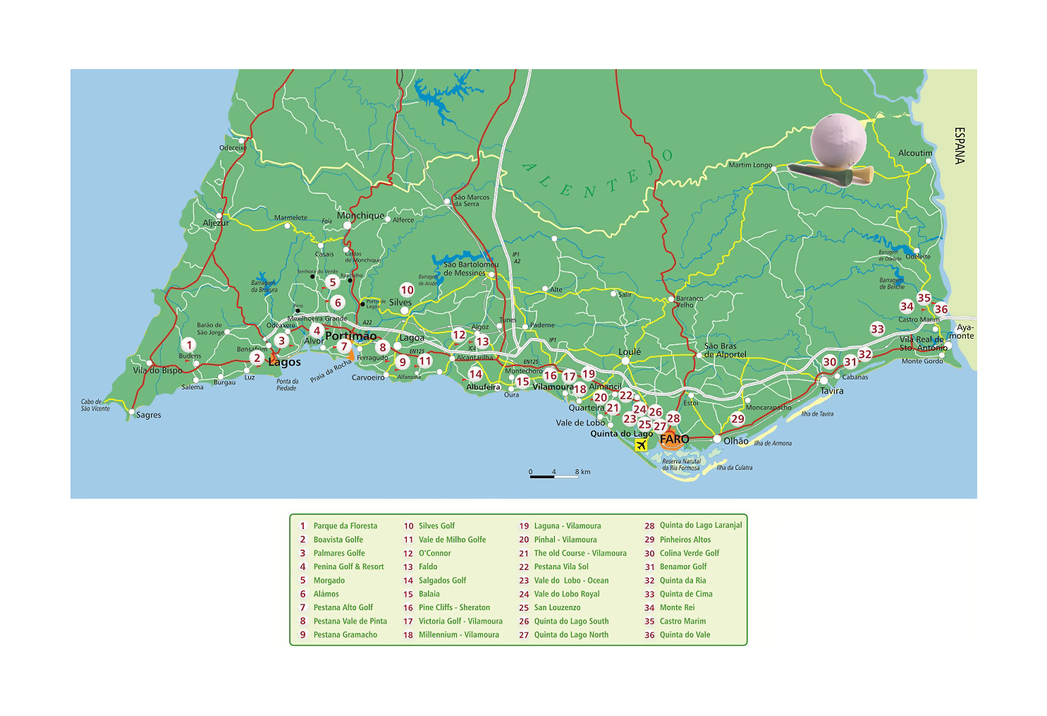 Detallado Mapa De Golf De Algarve 