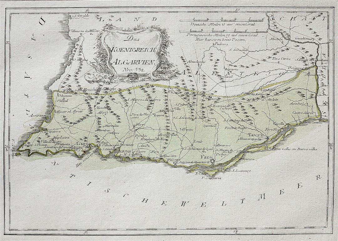 Detallado viejo mapa de Algarve