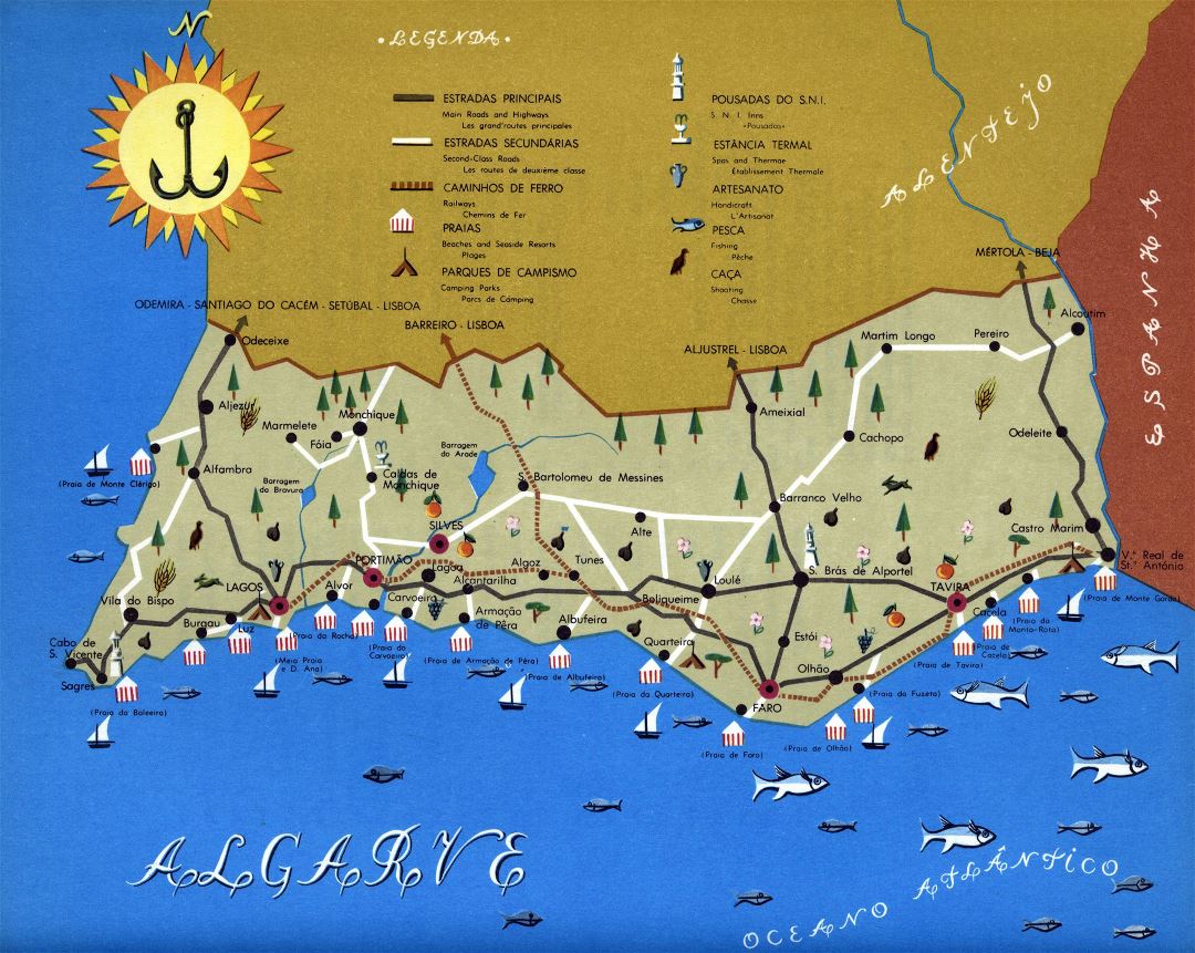 Grande detallado mapa turístico de Algarve