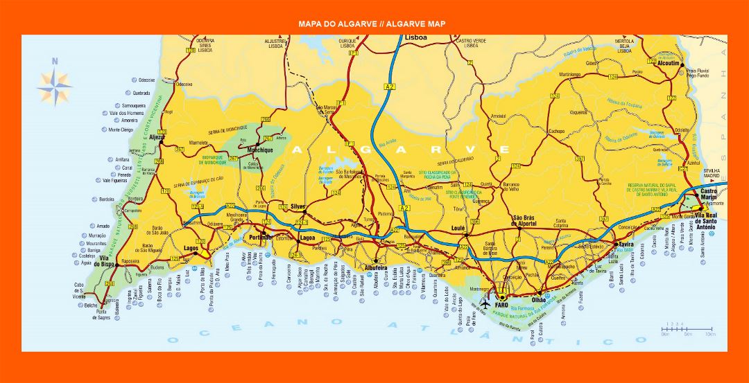 Grande mapa de viaje de Algarve