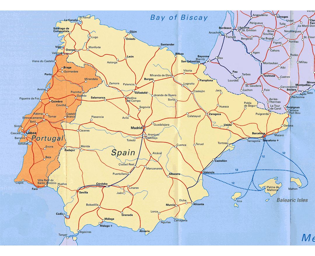 Detallado mapa político de Portugal con alivio, Portugal, Europa