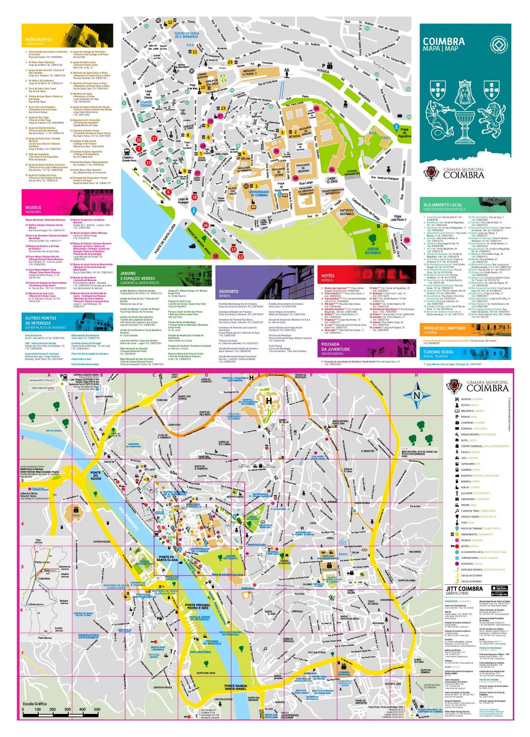 Grande detallado mapa turístico de la ciudad de Coimbra