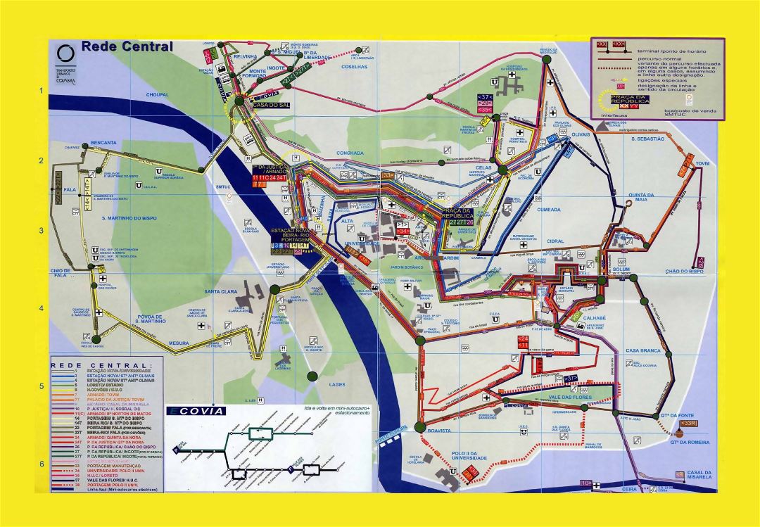 Grande mapa de autobuses de la ciudad de Coimbra