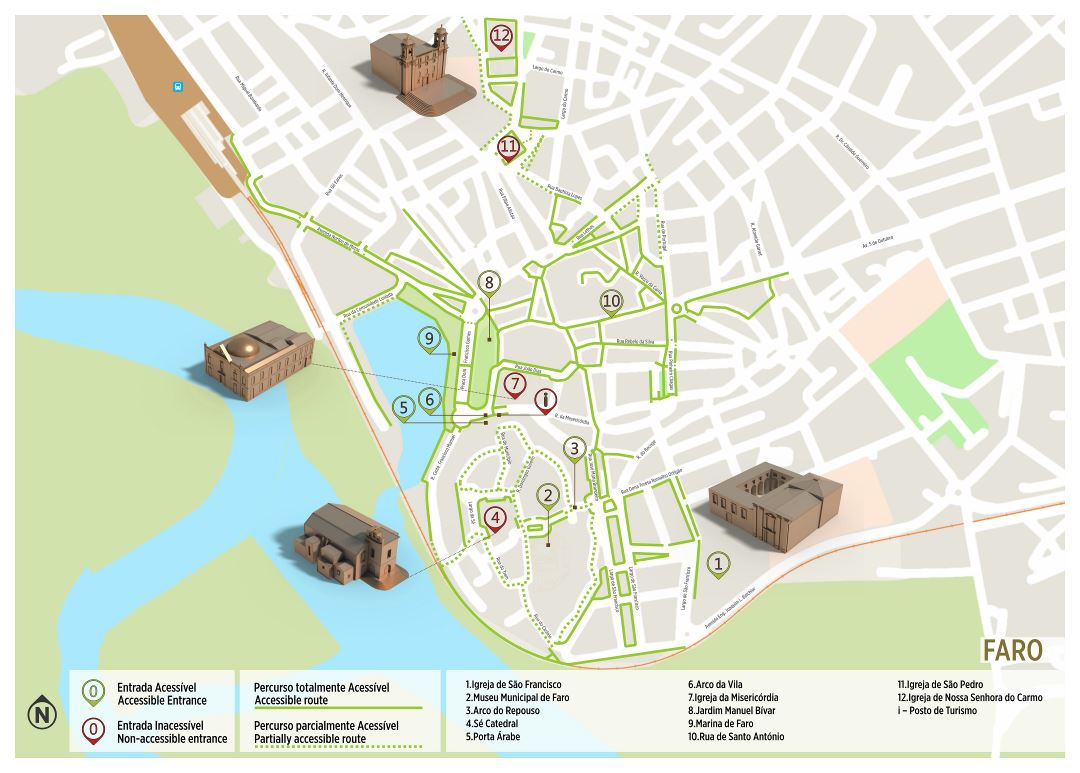 A gran escala mapa turística de la parte central de la ciudad de Faro