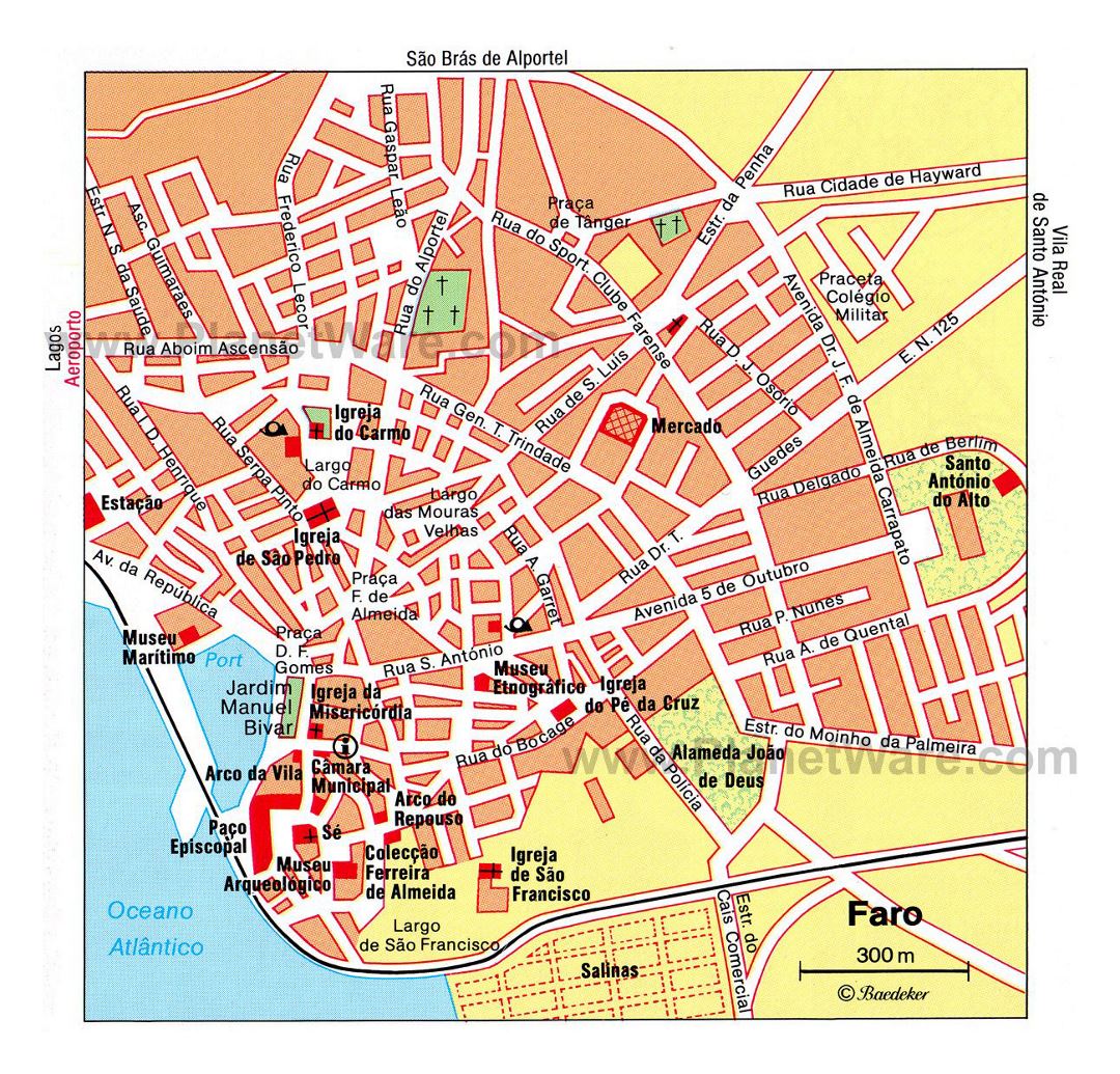 Detallado mapa de la parte central de la ciudad de Faro
