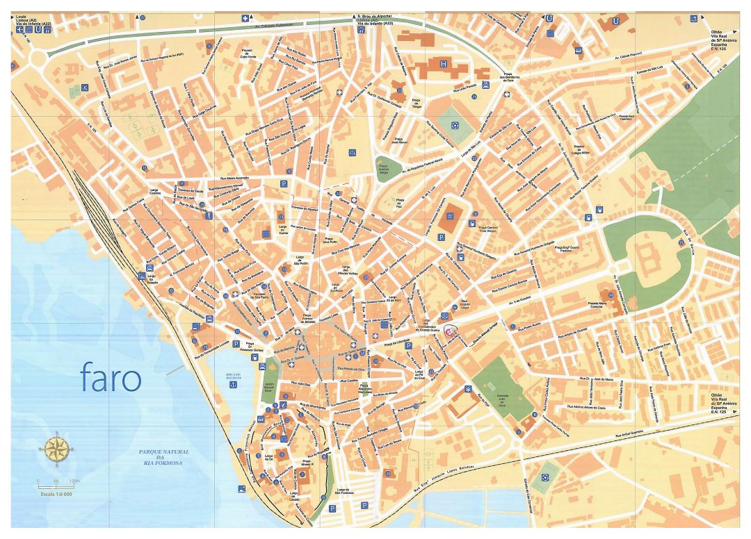 Grande detallado mapa turística de la ciudad de Faro