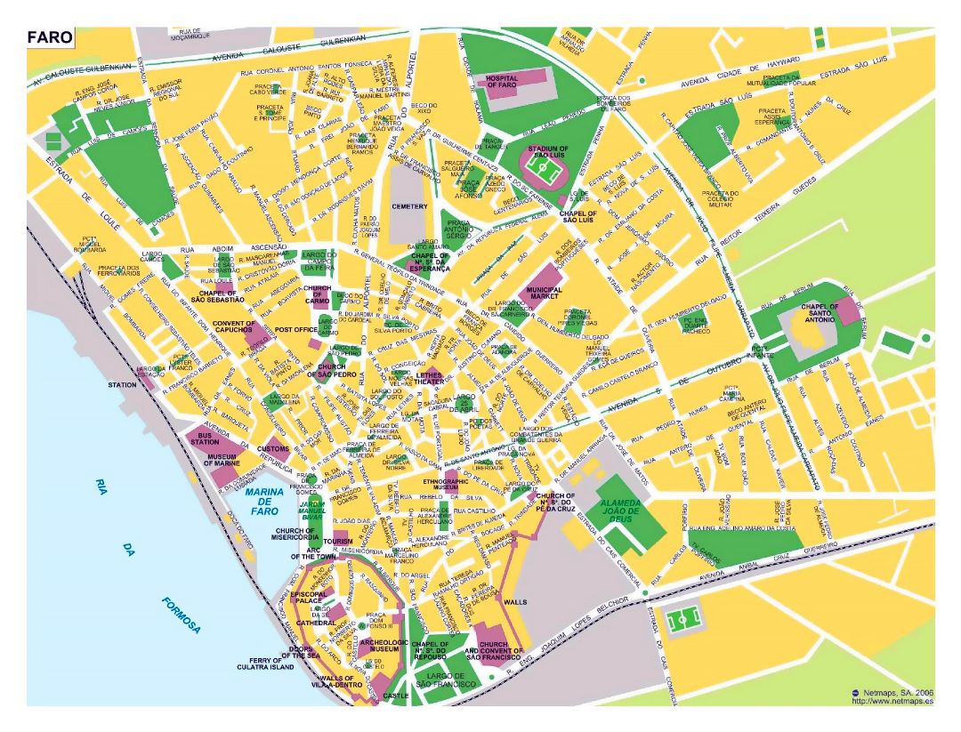 Grande mapa turístico de Faro