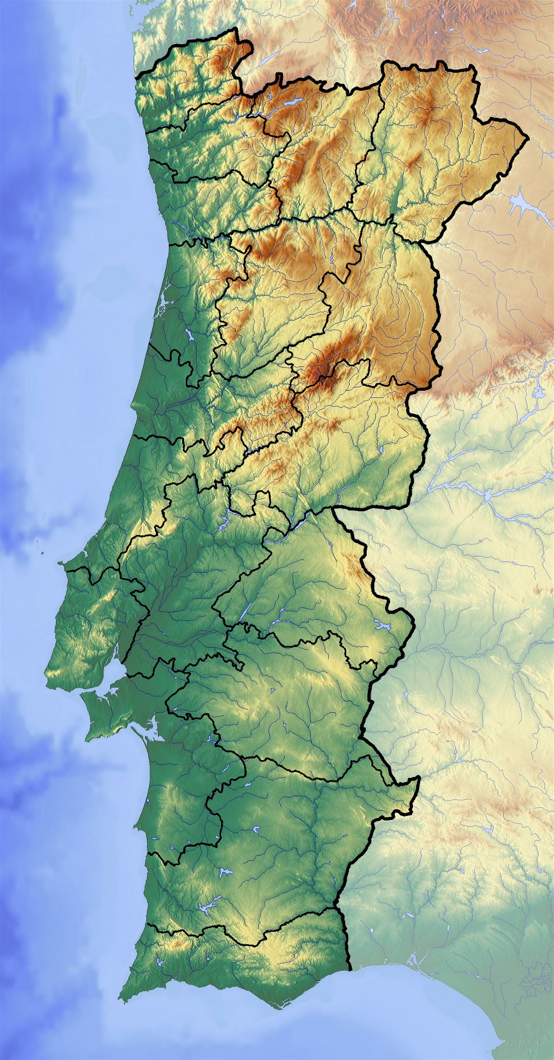 Grande detallado alivio mapa de Portugal