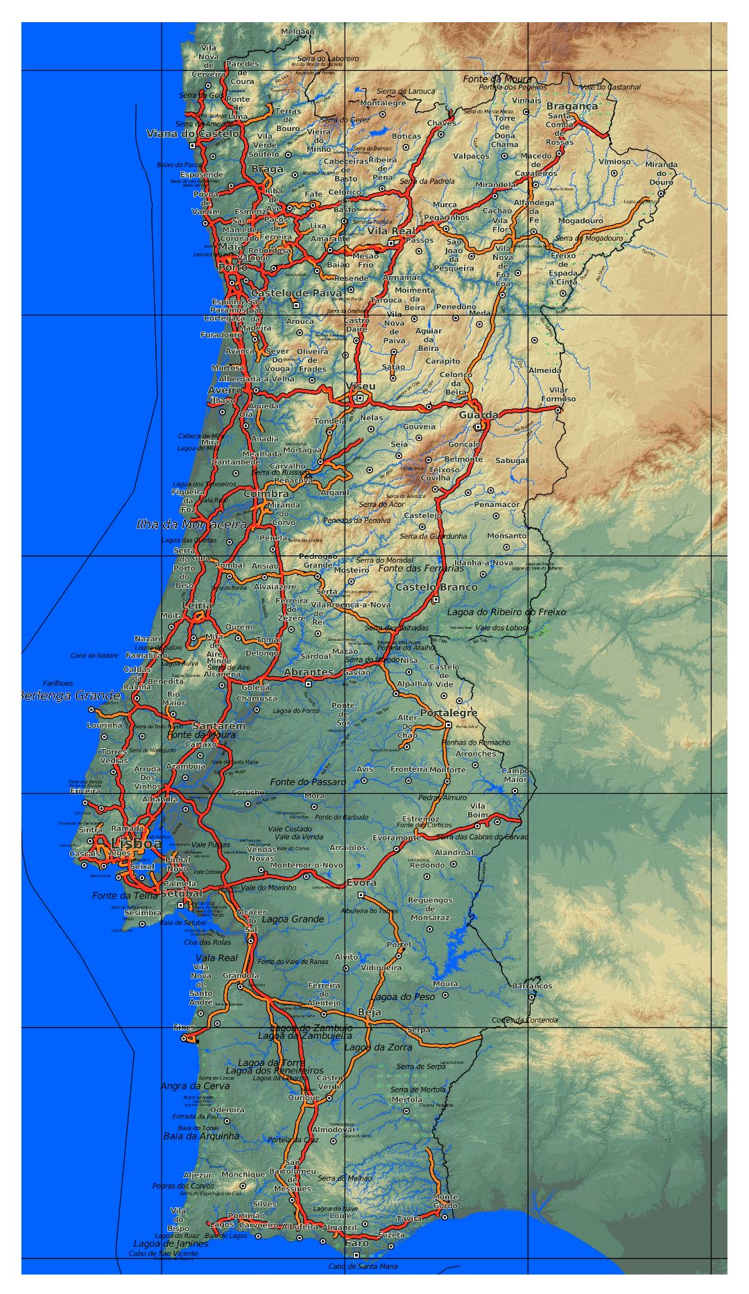 Grande detallado de carreteras y autopistas mapa de Portugal con ciudades