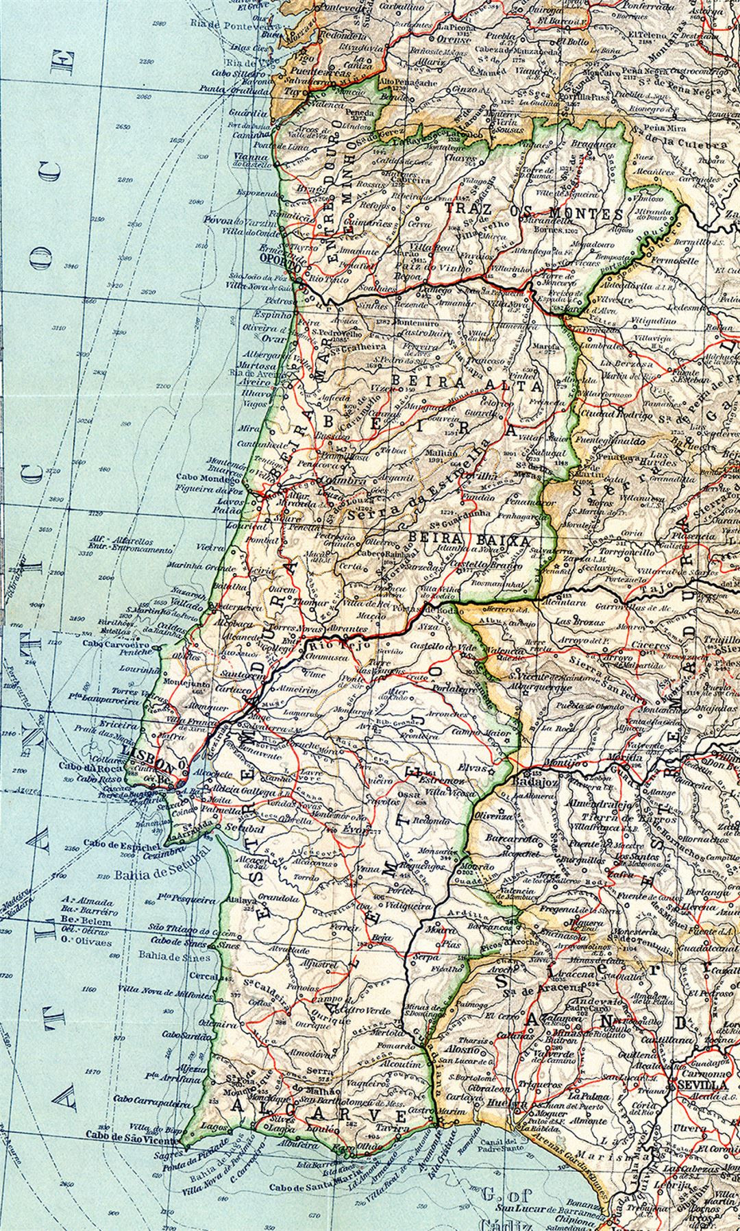 Grande mapa de Portugal con alivio, caminos y ciudades