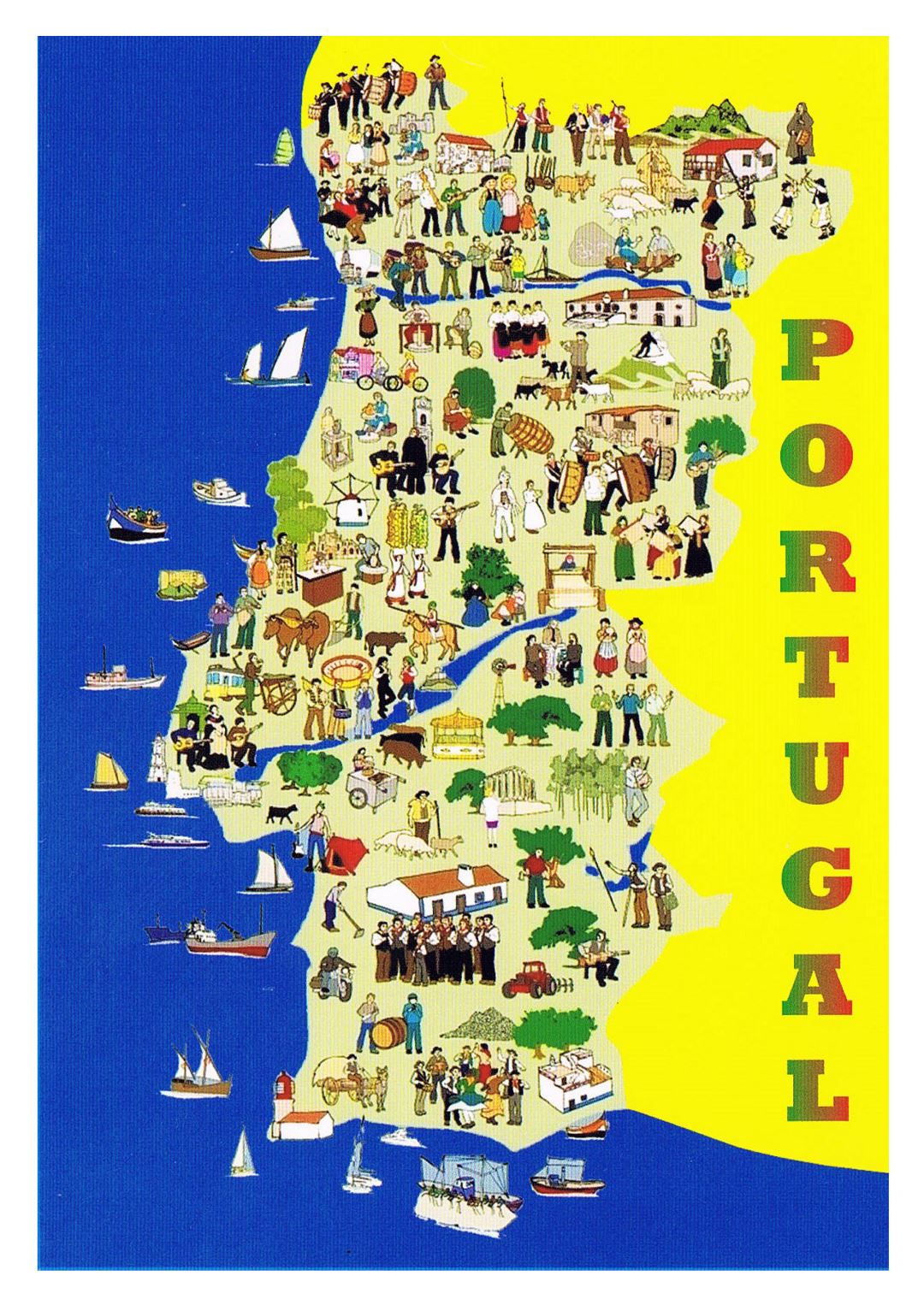 Grande mapa ilustrada de Portugal