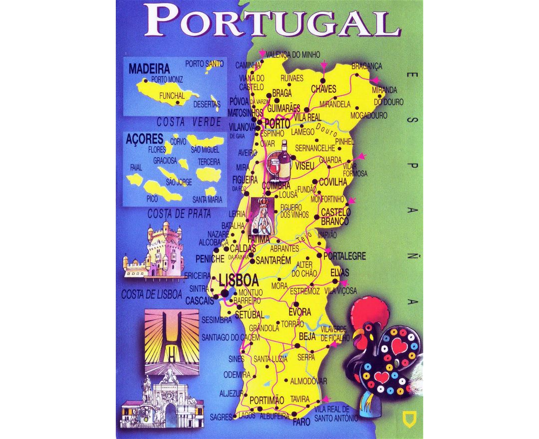 Grande viaje ilustra mapa de Portugal, Portugal, Europa