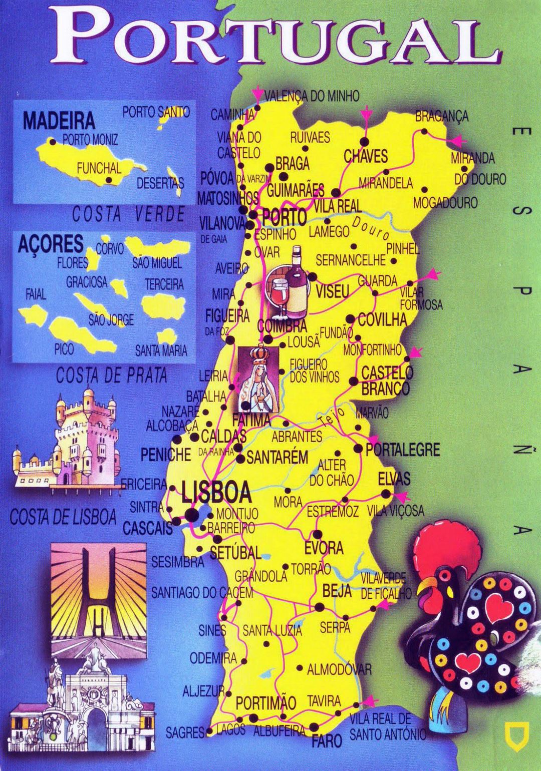 Grande mapa turístico de Portugal