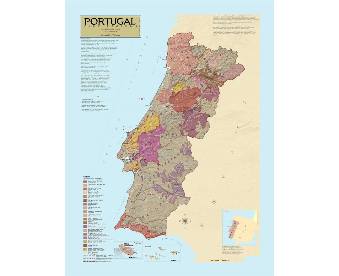 Detallado mapa político de Portugal con alivio, Portugal, Europa