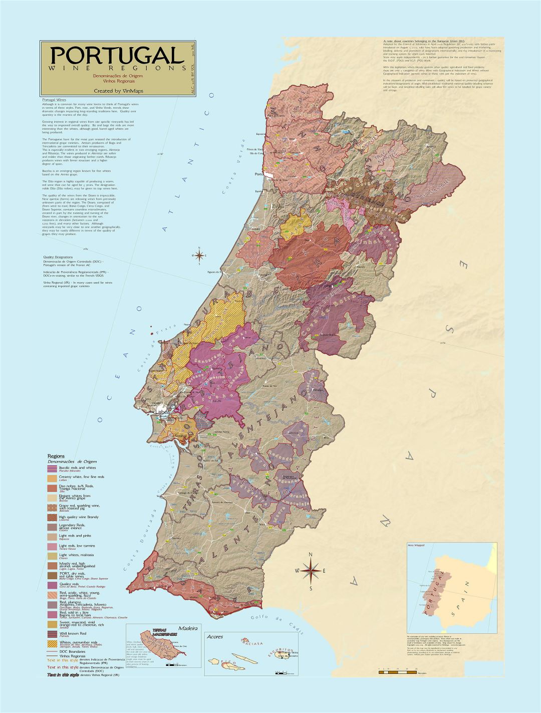 Grande regiones del vino mapa de Portugal