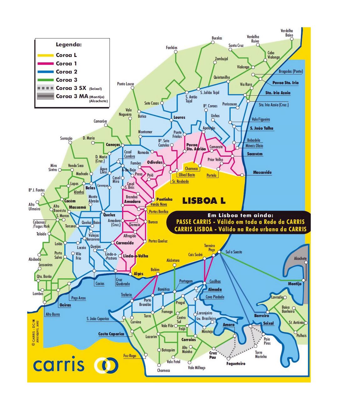 Detallado mapa de red ferroviaria de Lisboa