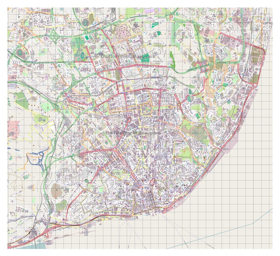 Grande detallado mapa de Lisboa con nombres de calles