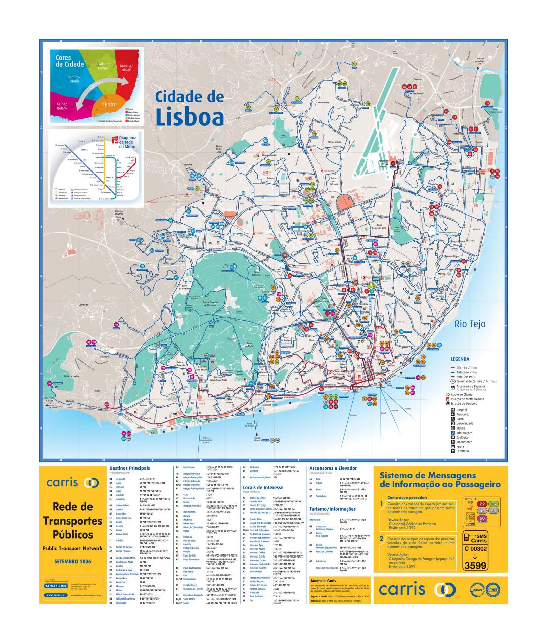 Grande detallado transporte público mapa de la ciudad de Lisboa