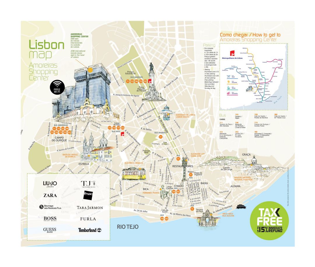 Grande detallado viaje mapa de la ciudad de Lisboa