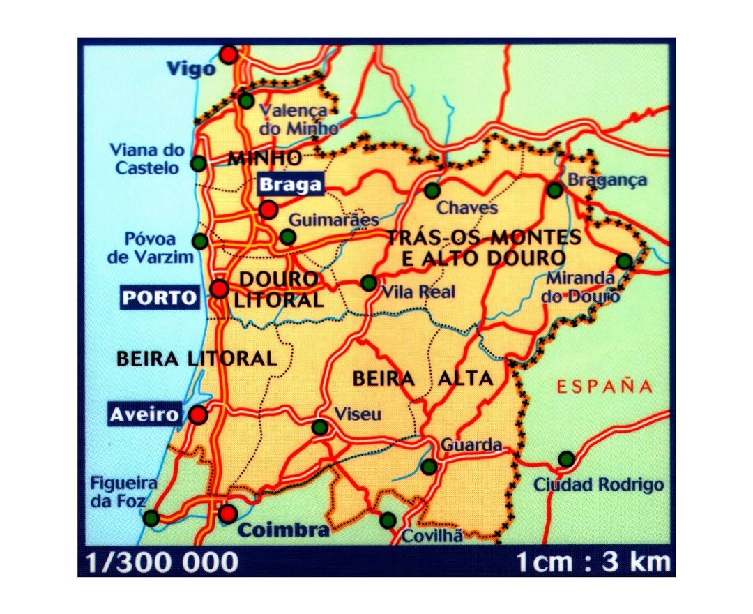 Mapa da Zona Norte de Portugal