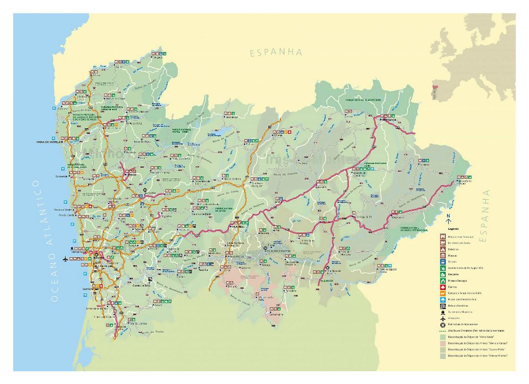 Grande mapa de viaje de Norte de Portugal