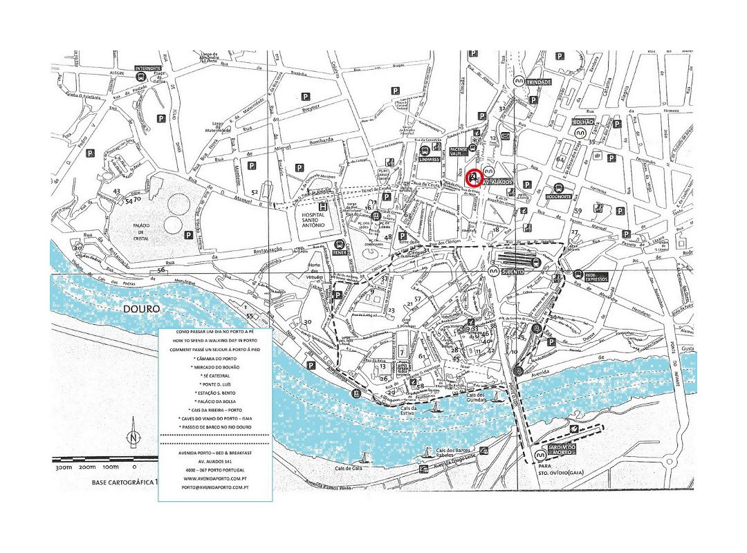 Detallado mapa turístico de parte central de ciudad de Porto