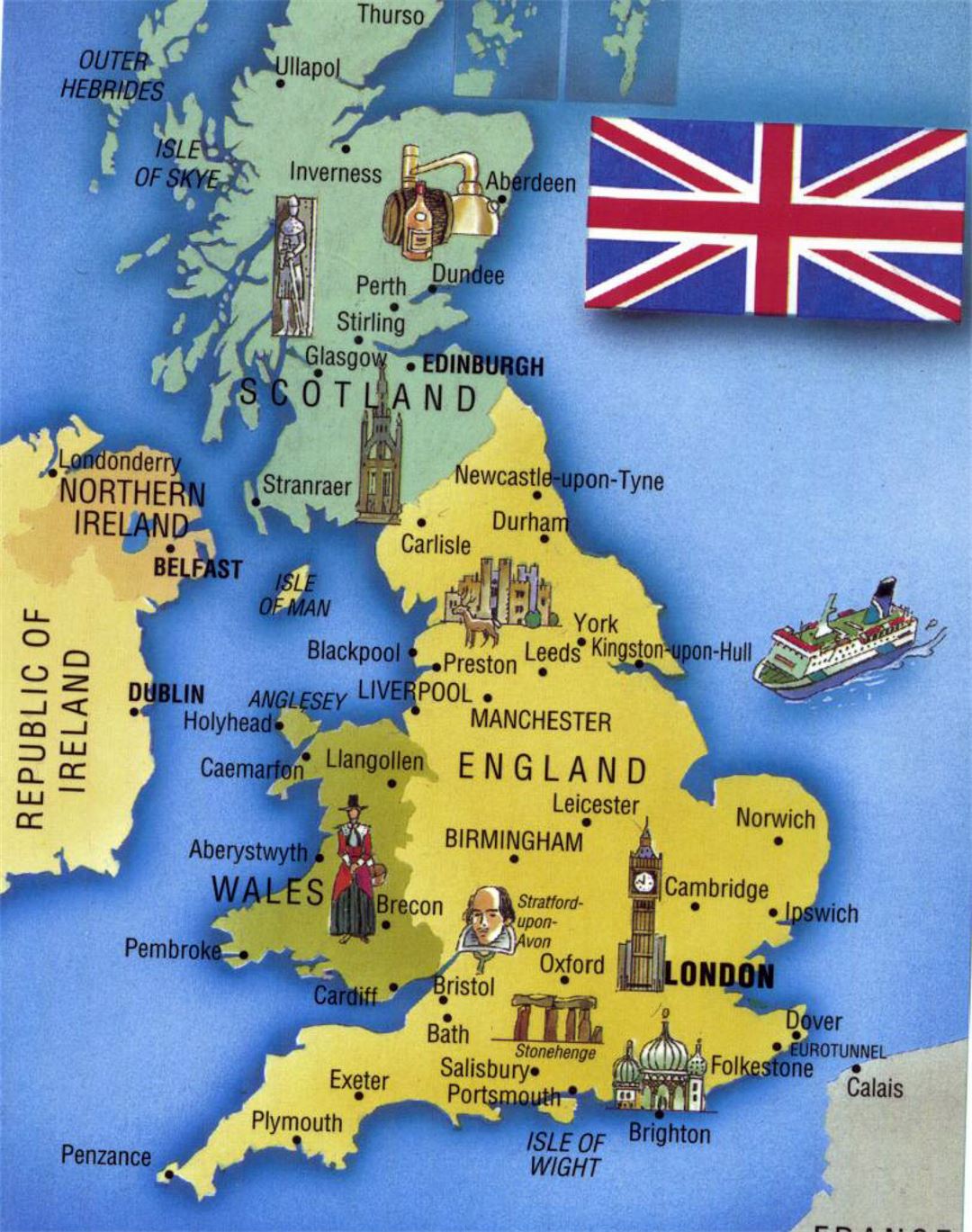 Detallado mapa turístico de Reino Unido