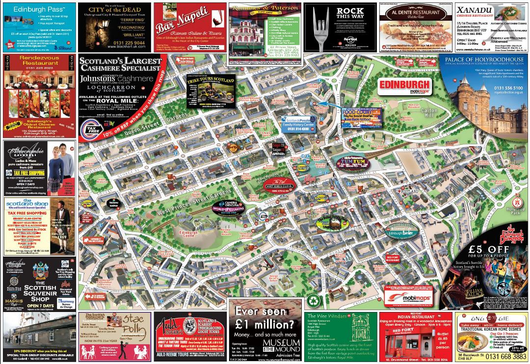 Grande detallado mapa de información turística del centro de Edimburgo
