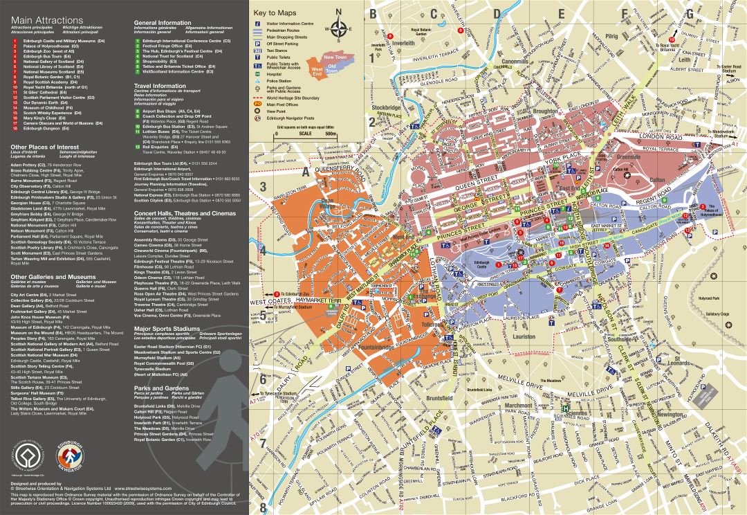 Grande detallado mapa turístico de parte central de ciudad de Edimburgo