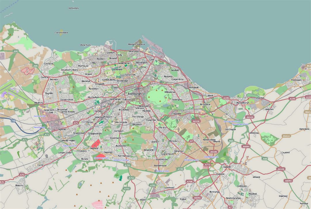 Grande mapa de carreteras de ciudad de Edimburgo