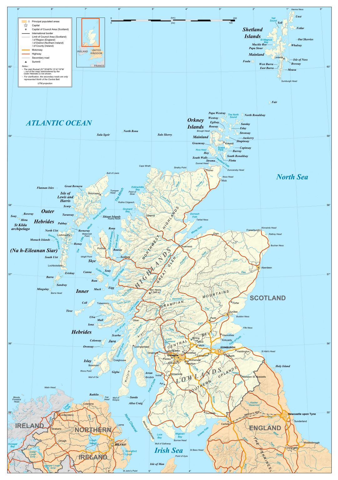 Grande detallado mapa político de Escocia