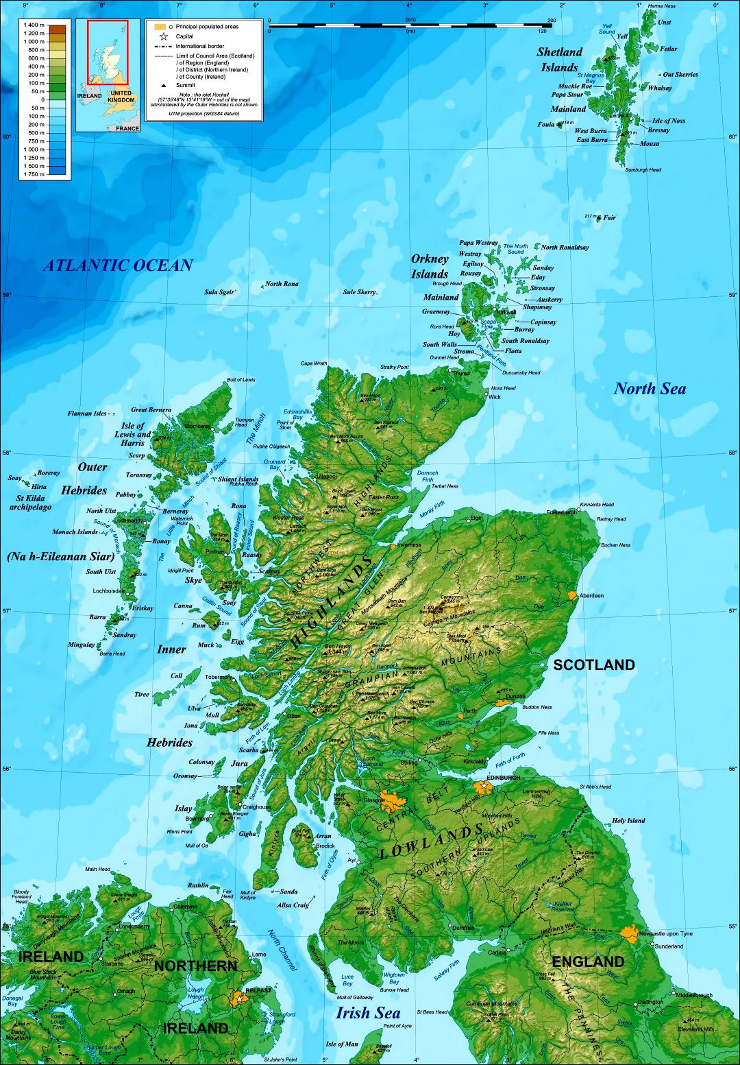 Grande detallado mapa topográfico de Escocia