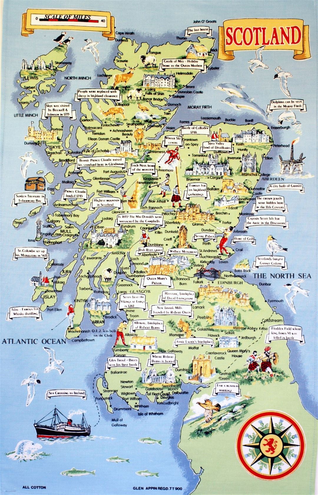 Grande mapa turístico ilustrado de Escocia