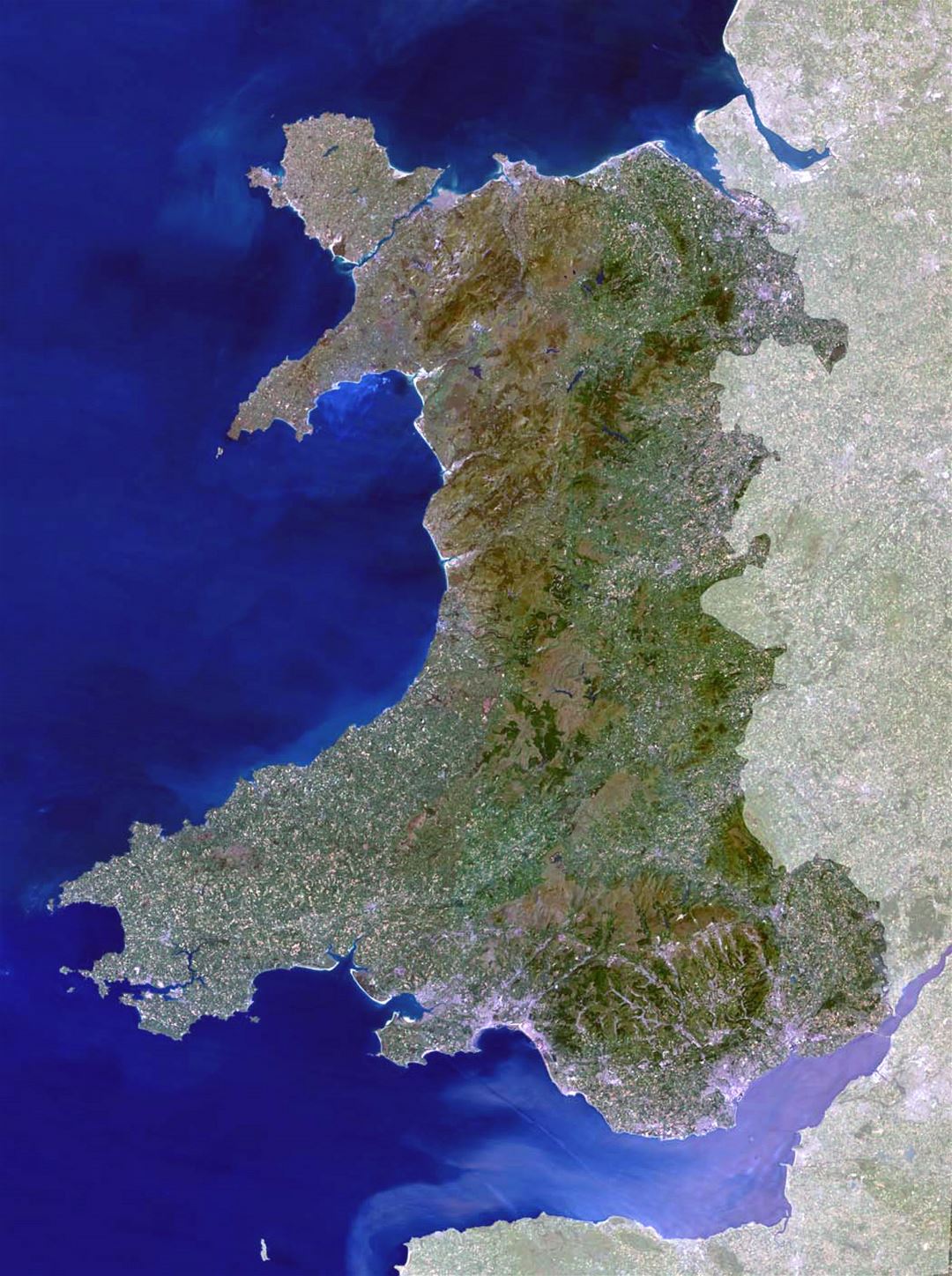 Detallado mapa de satélite de Gales