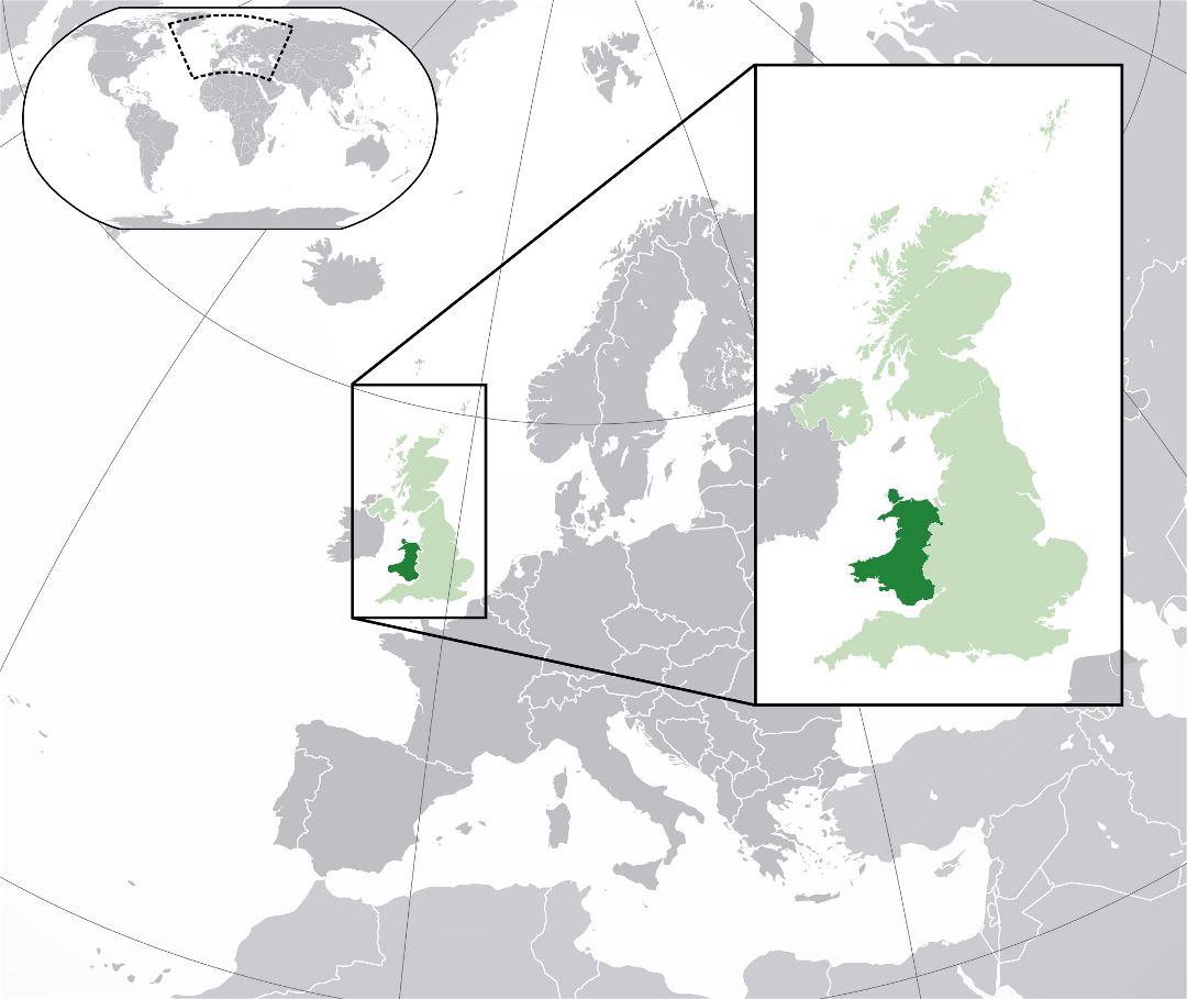 Grande mapa de ubicación de Gales