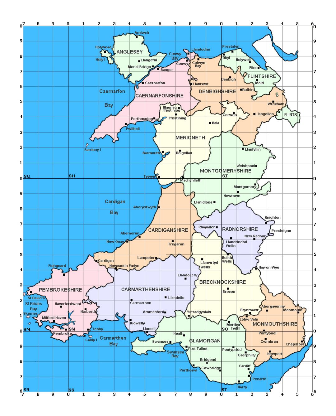 Mapa administrativo de Gales