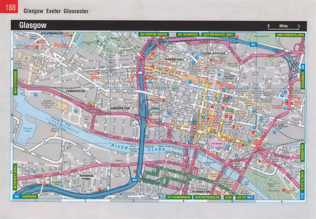 Grande detallado mapa de carreteras del centro de Glasgow
