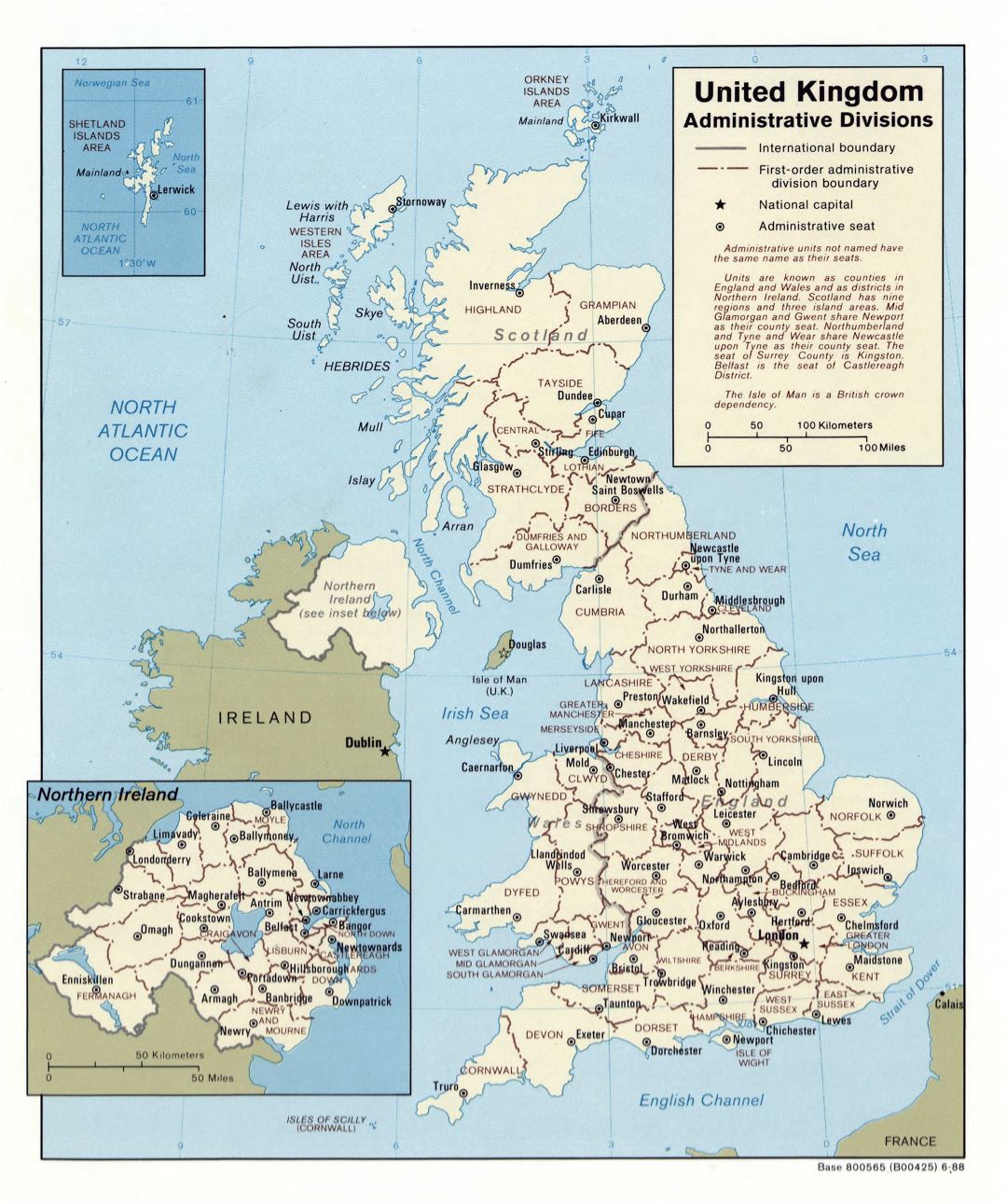 Grande detallado mapa de administrativas divisiones del Reino Unido - 1988