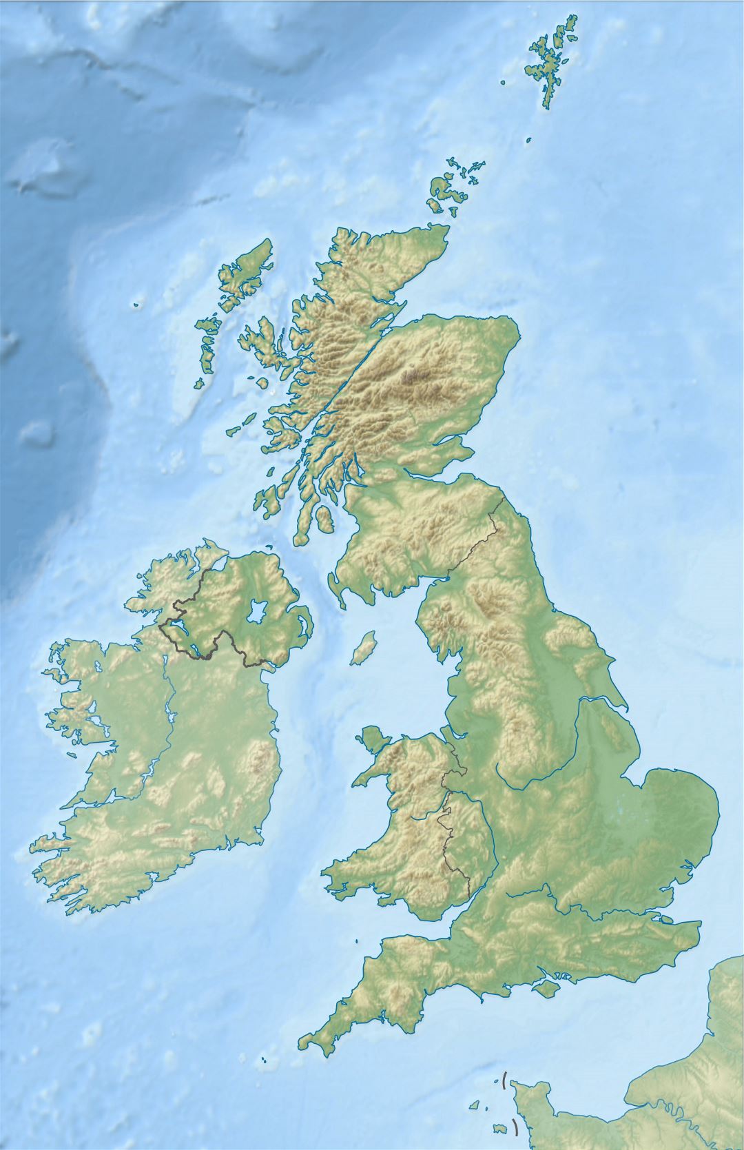 Grande mapa en relieve del Reino Unido