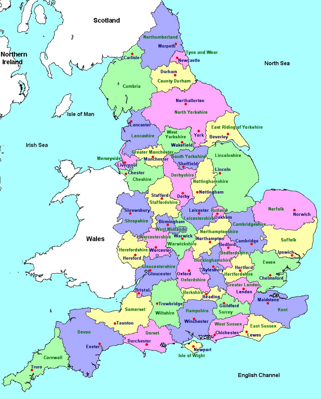 Detallado mapa administrativo de Inglaterra
